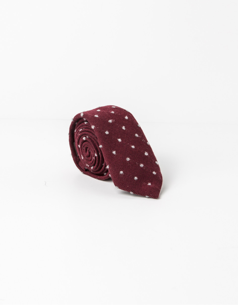 Burgundy tie with gray dots