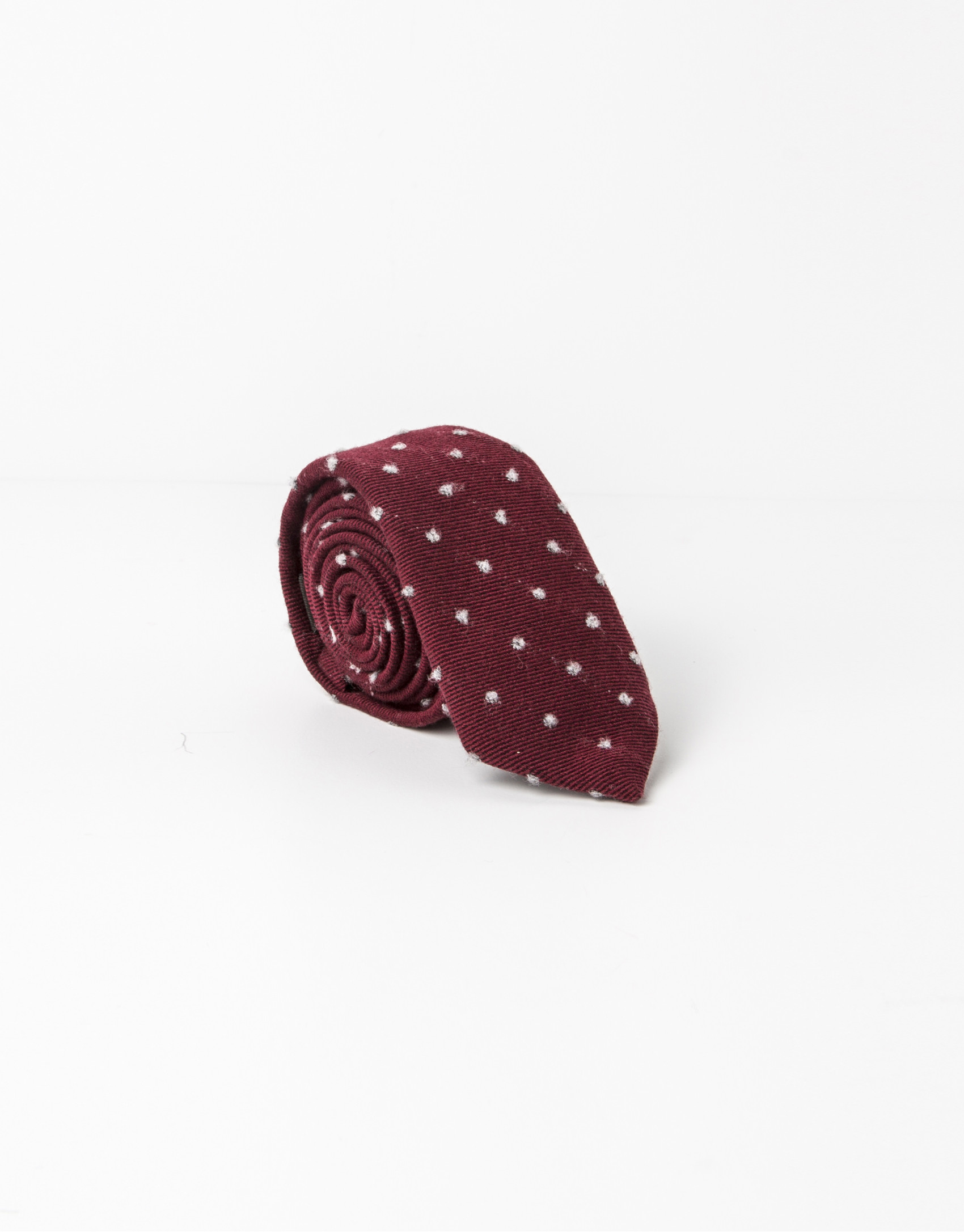 Burgundy tie with gray dots