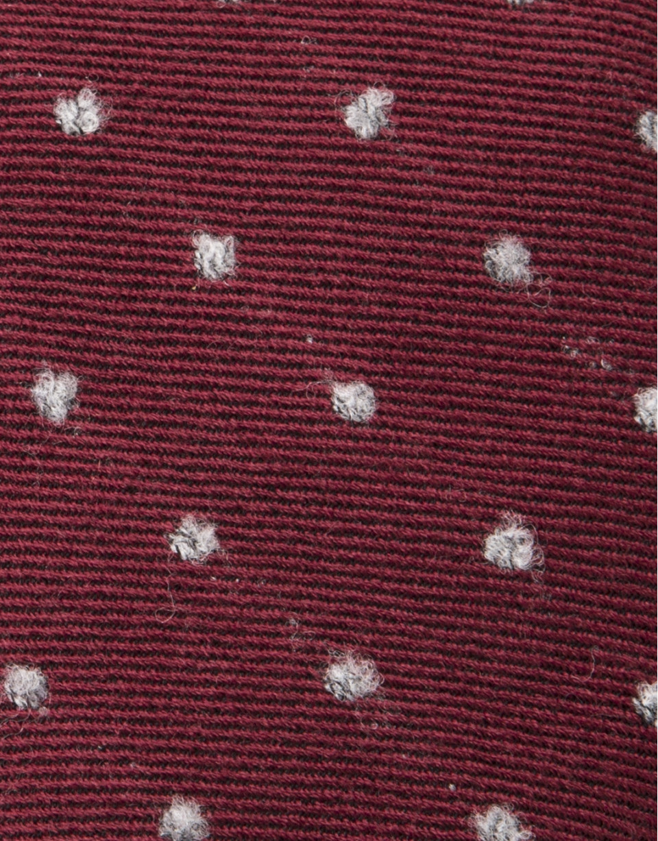 Burgundy tie with gray dots