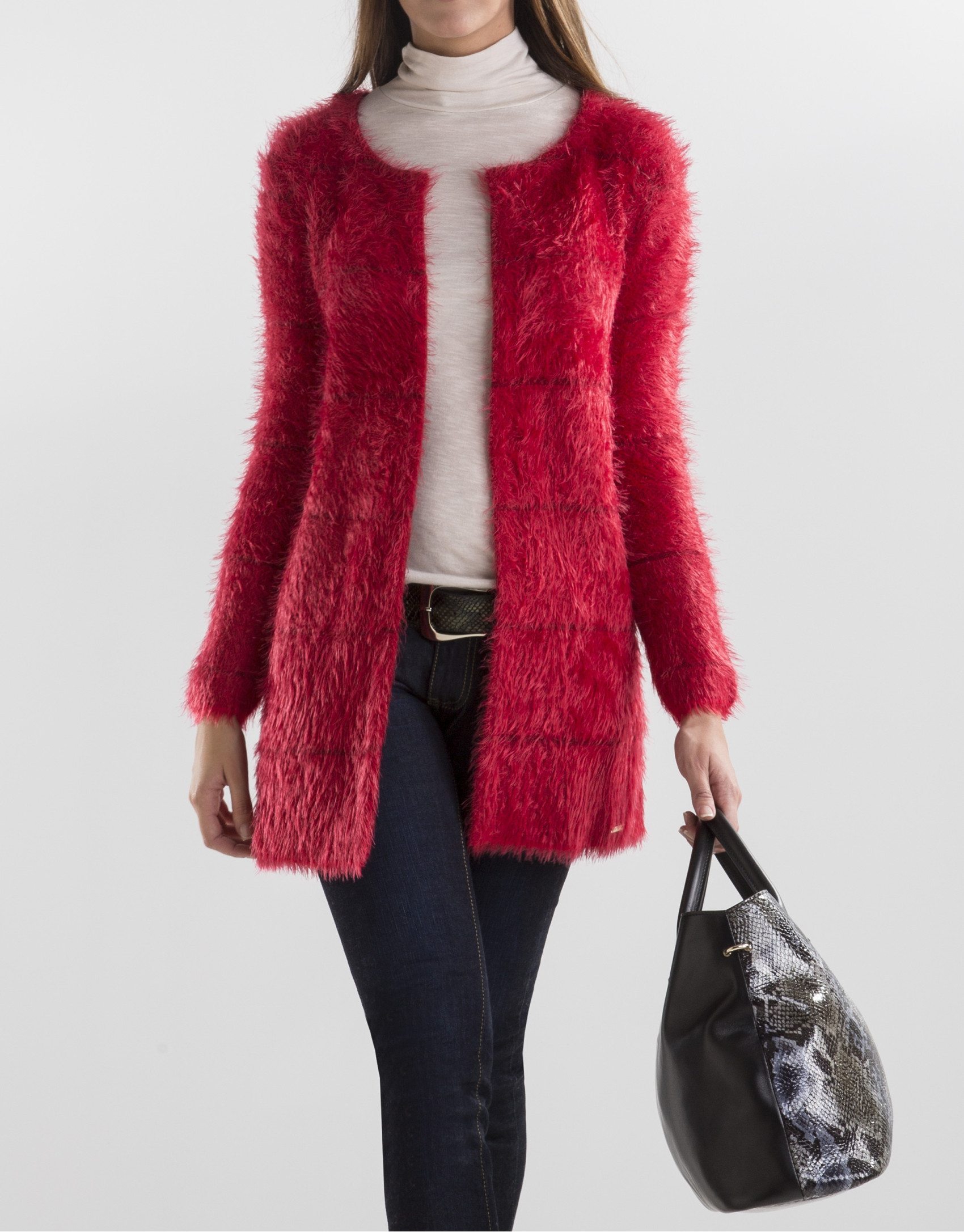 Chaqueta larga punto rojo