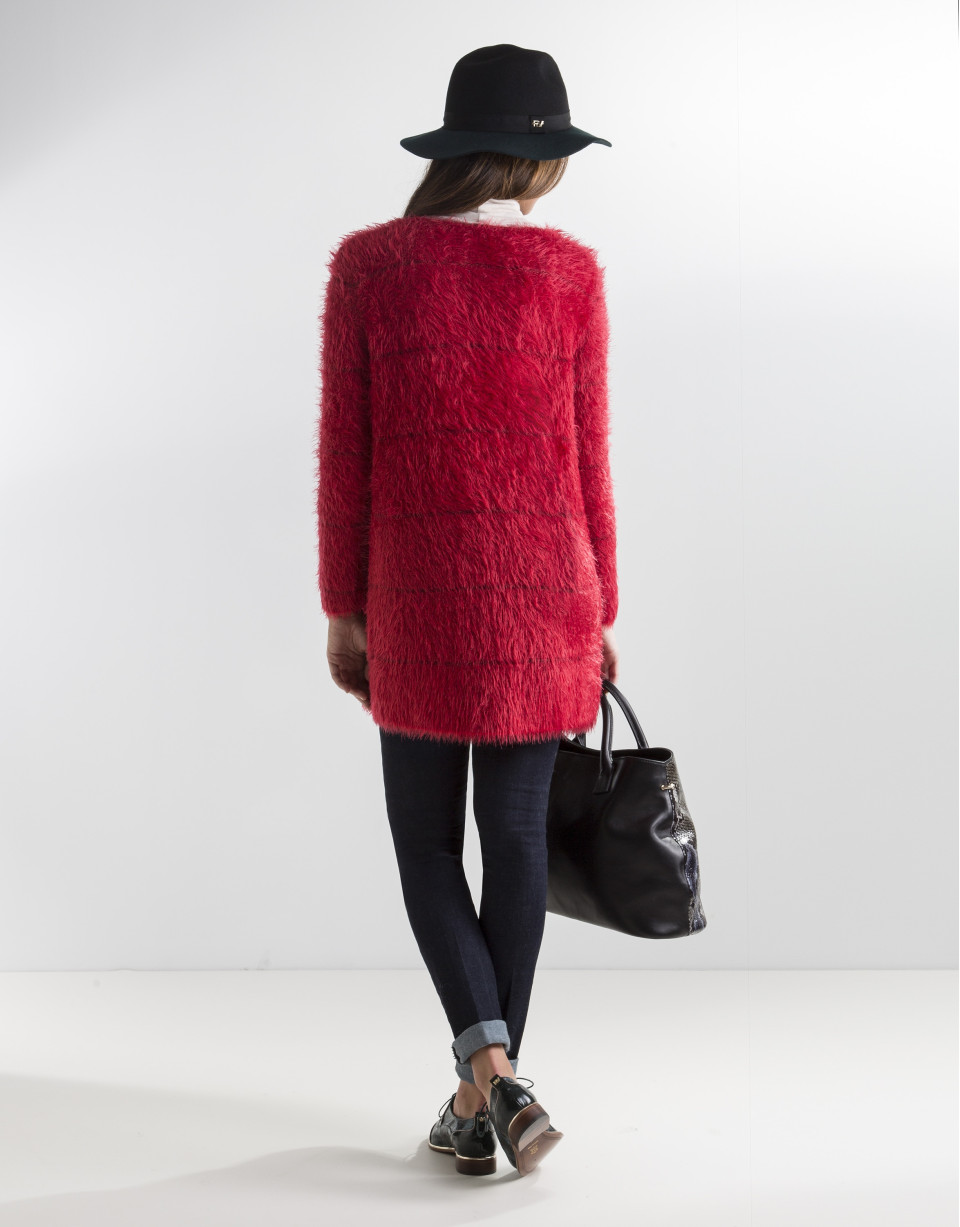 Chaqueta larga punto rojo