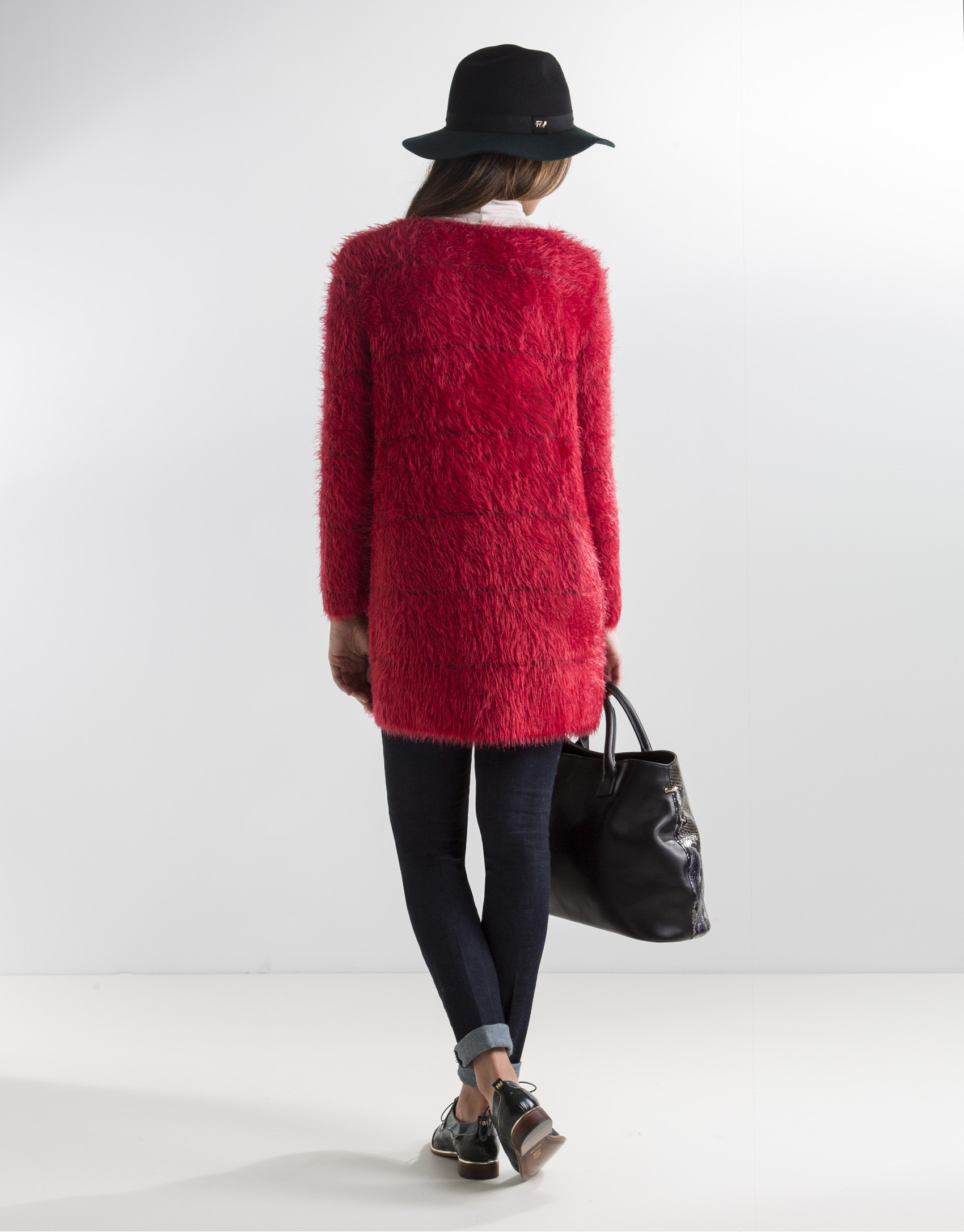 Chaqueta larga punto rojo
