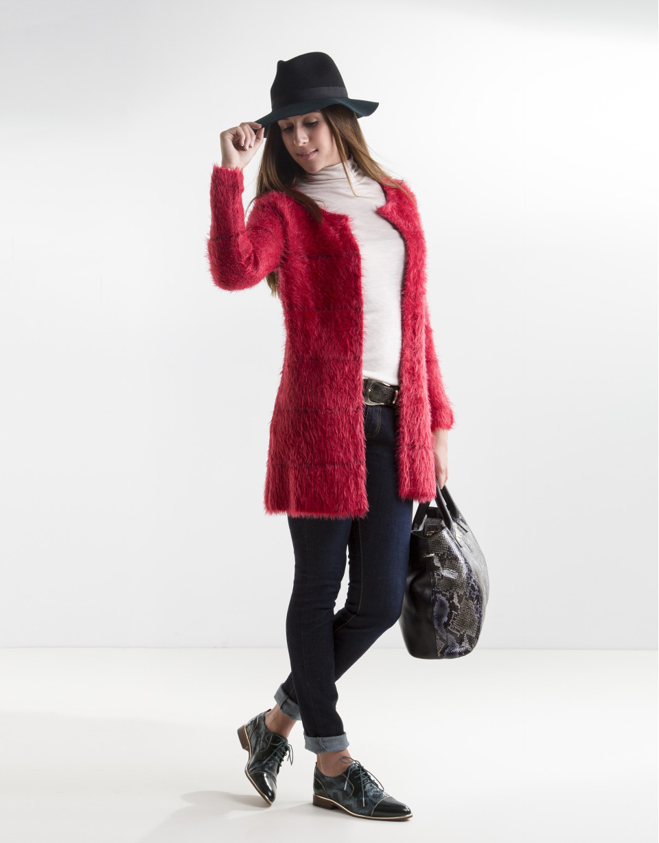 Chaqueta larga punto rojo
