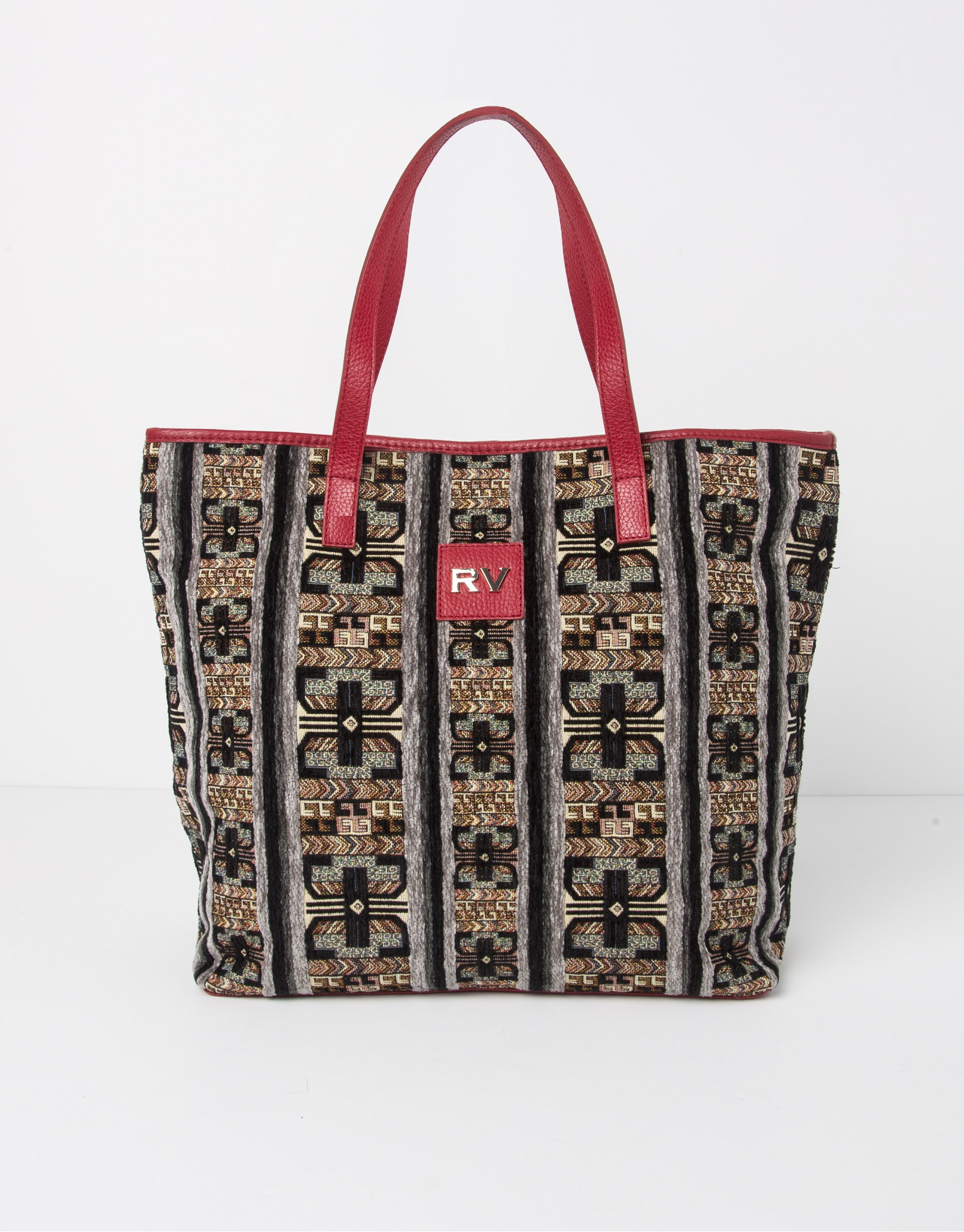 Jacquard and nappa shopping bag