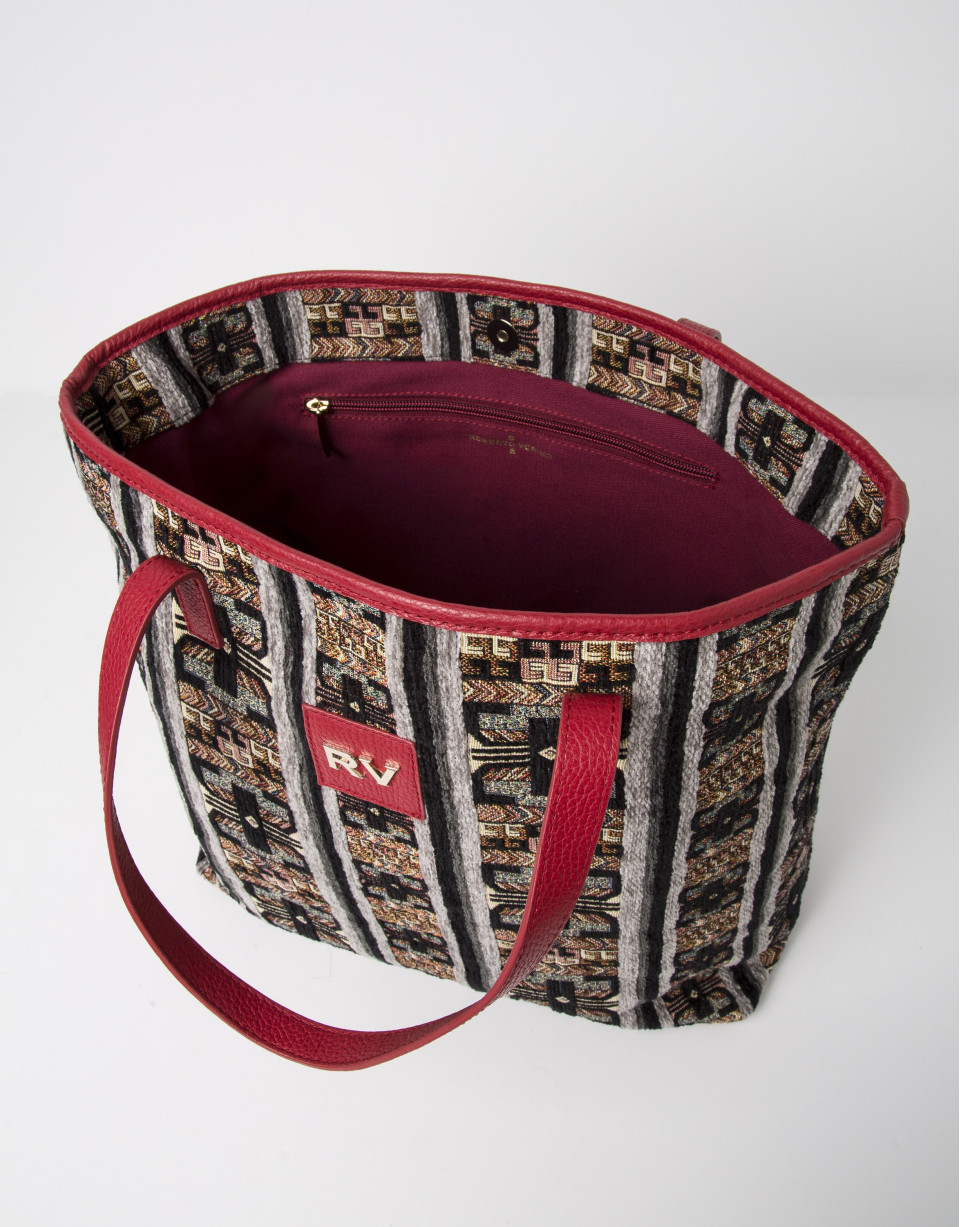 Jacquard and nappa shopping bag