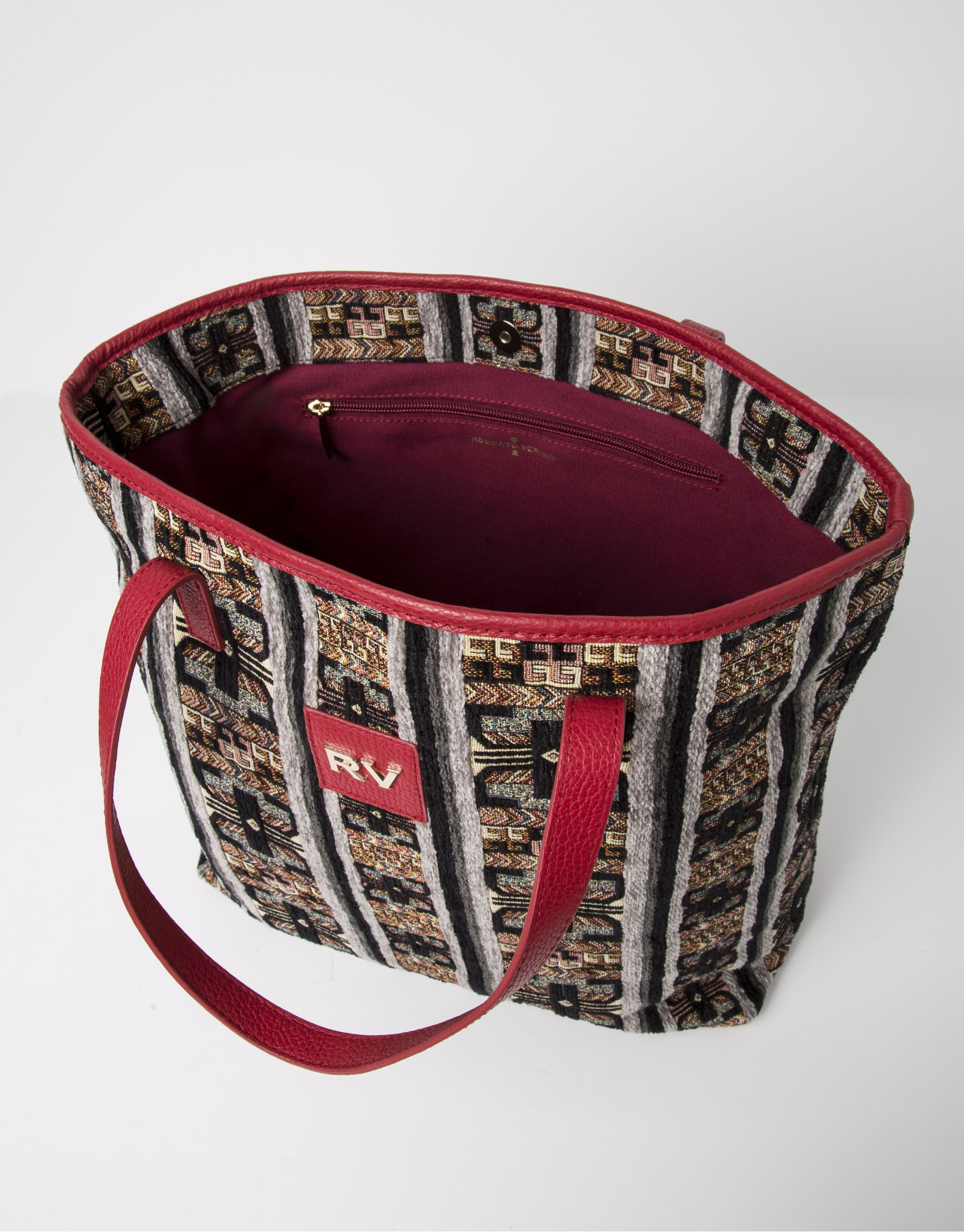 Jacquard and nappa shopping bag