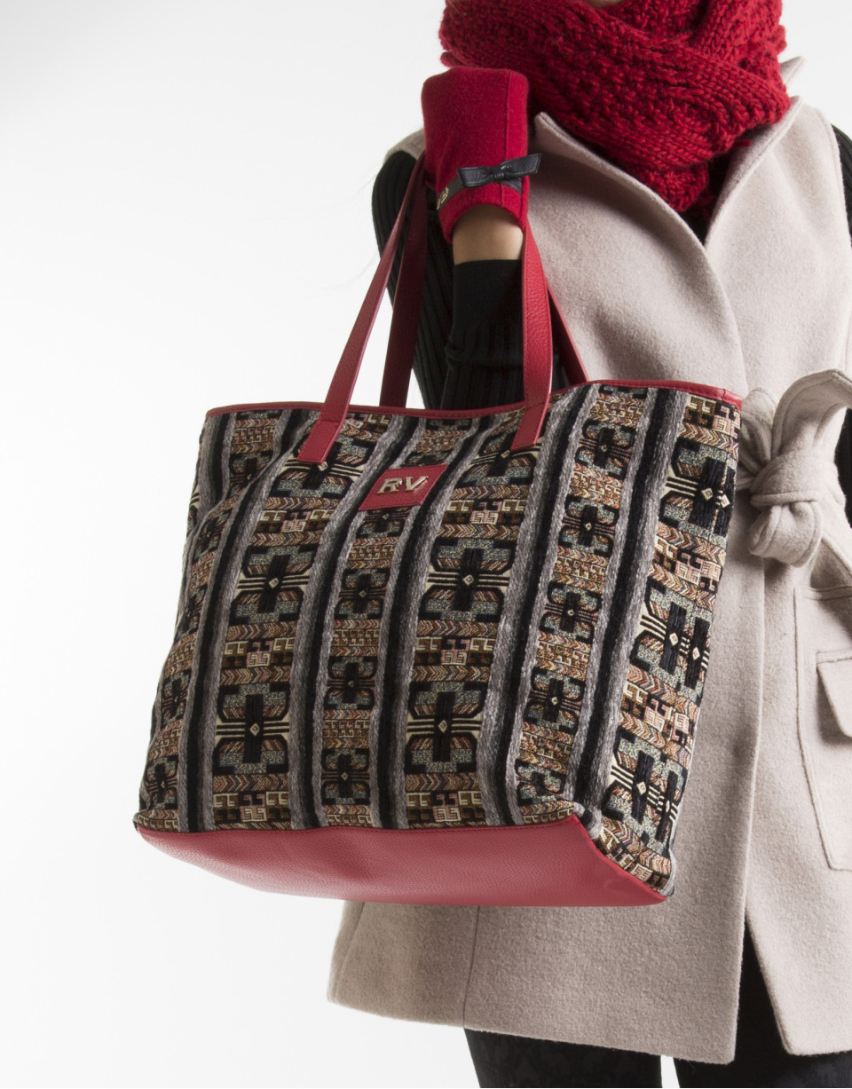 Jacquard and nappa shopping bag