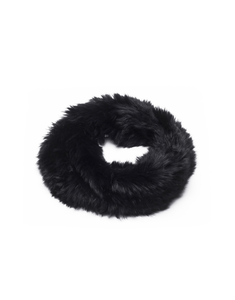 Jet black rabbit fur collar