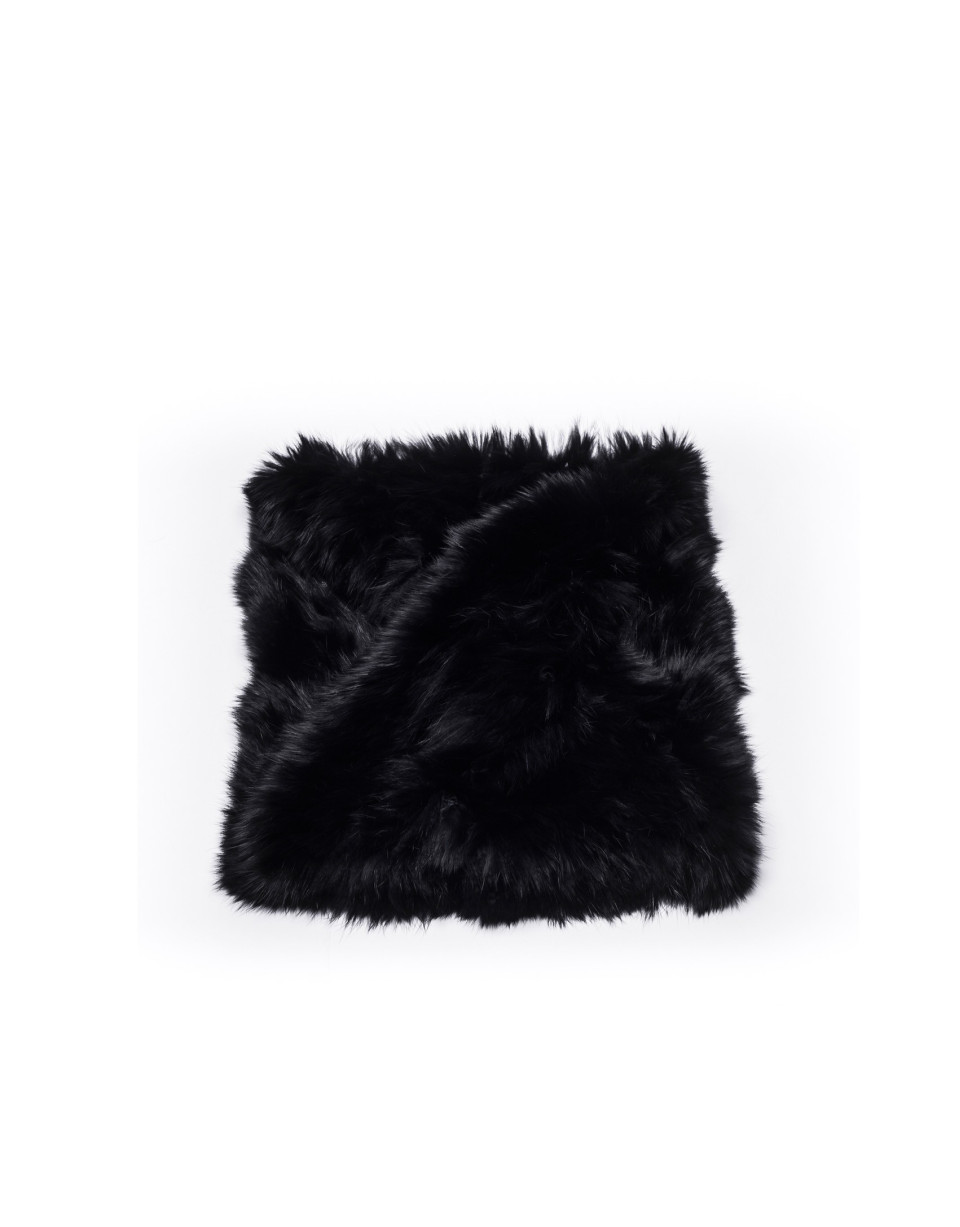 Jet black rabbit fur collar