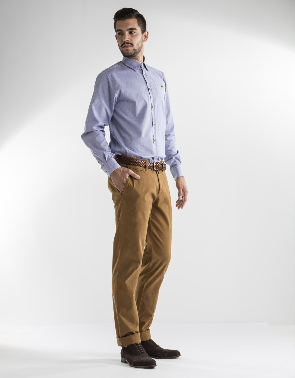 Camisa sport jacquard azul motivos oro