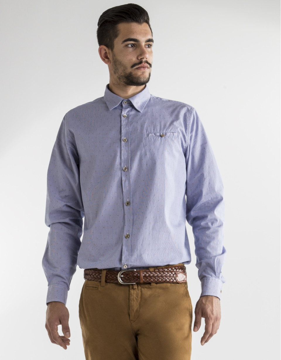 Camisa sport jacquard azul motivos oro