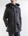 Black jacquard trench with four pockets 