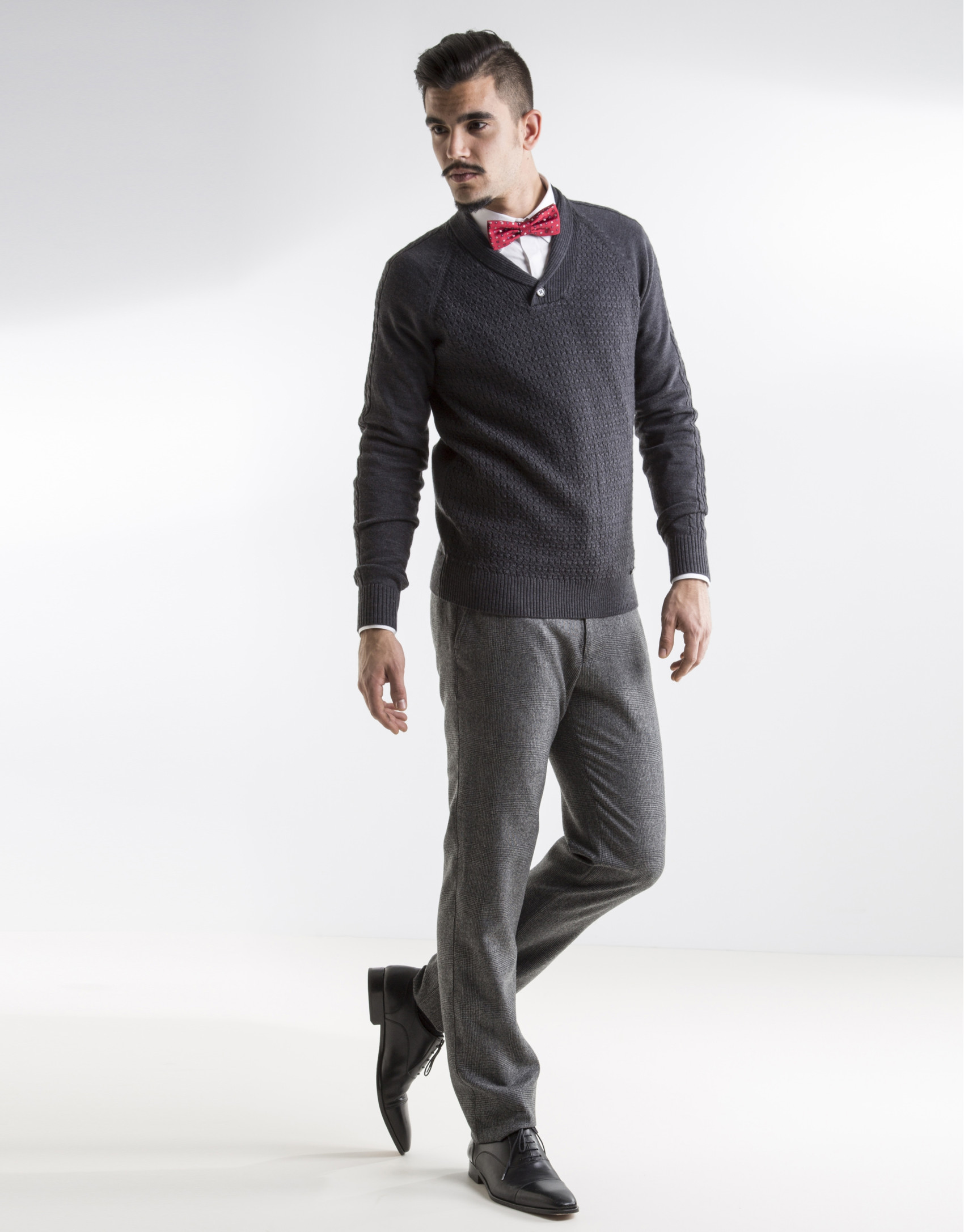 Gray shawl neck sweater