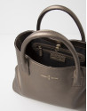 Metalized leather satchel