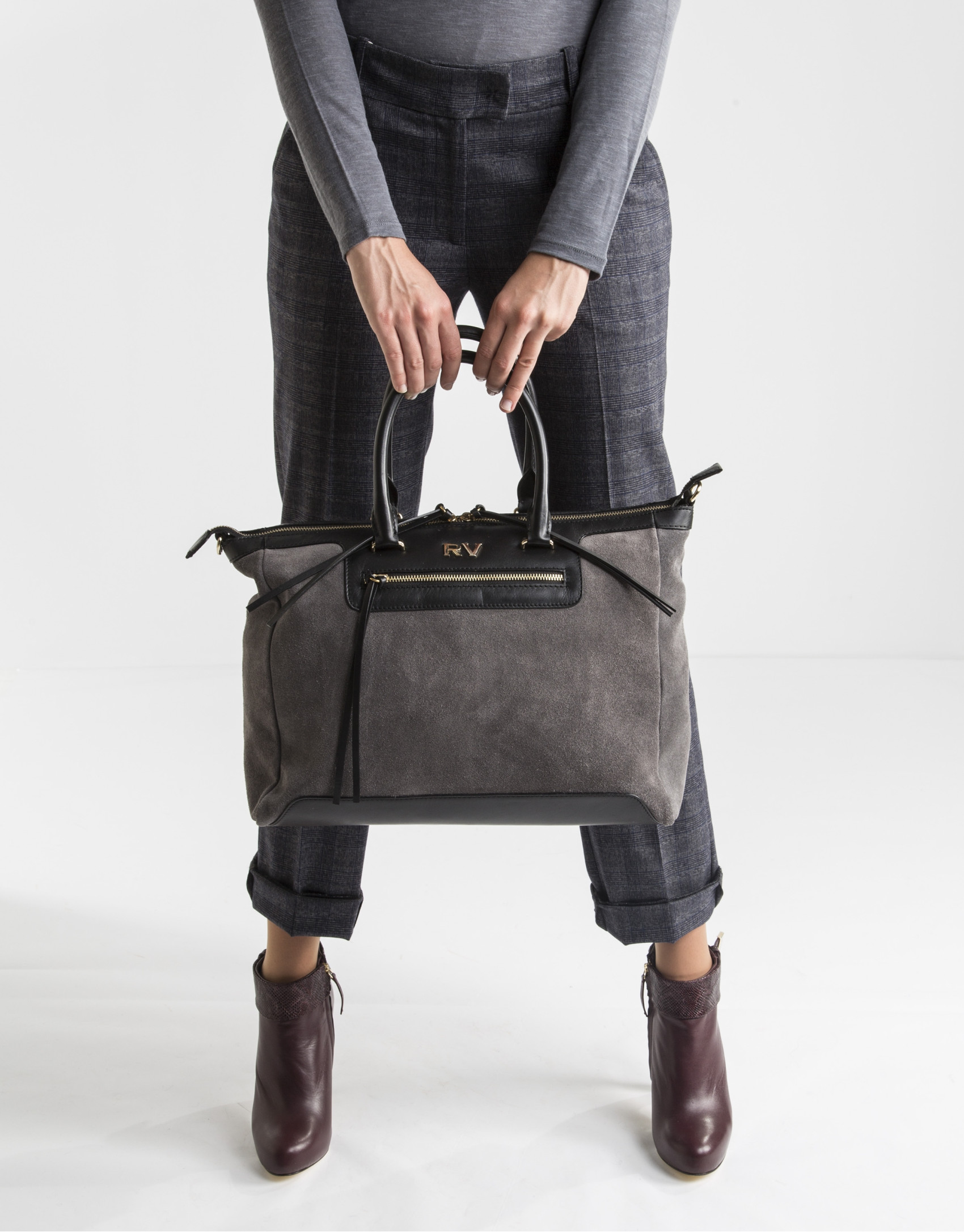 Gray suede satchel