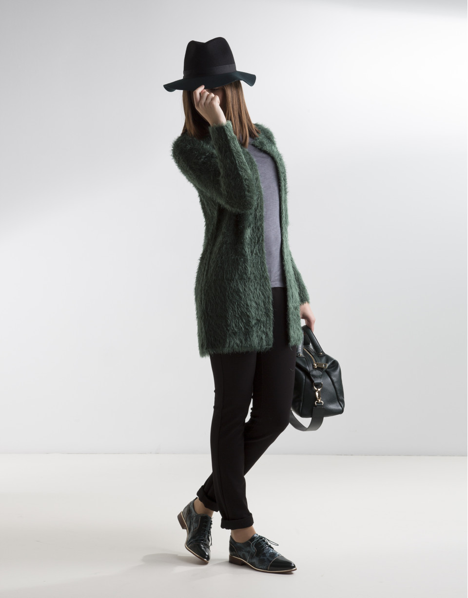 Long green knit jacket