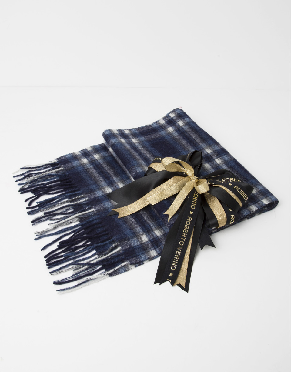 Blue checked wool scarf
