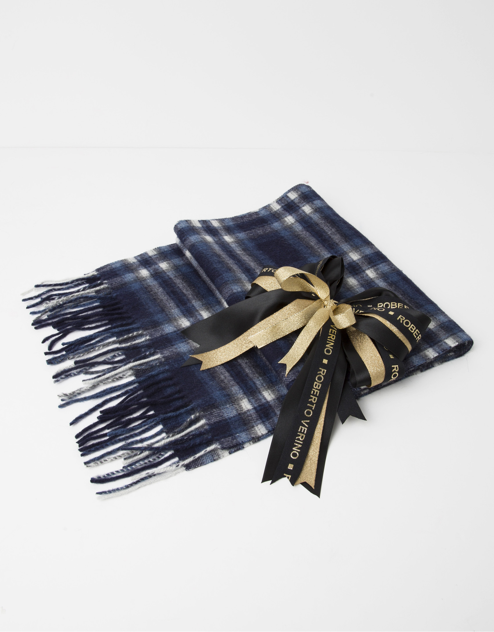 Blue checked wool scarf