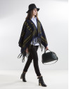 Green/blue print wool poncho