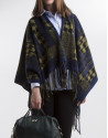 Green/blue print wool poncho