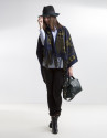 Green/blue print wool poncho