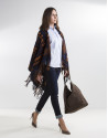 Orange/blue print wool poncho