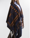 Orange/blue print wool poncho