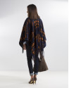Orange/blue print wool poncho