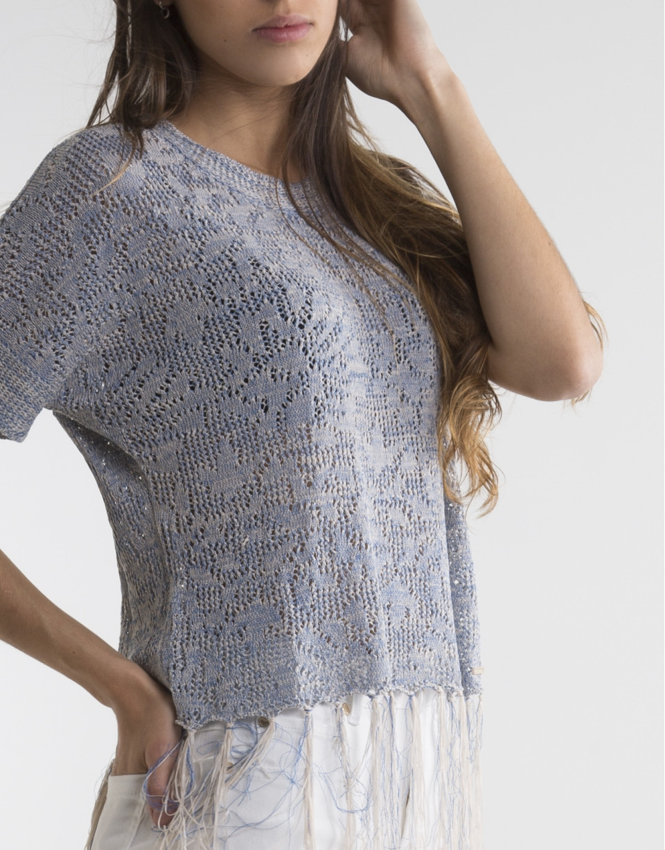 Blue sweater with fringe