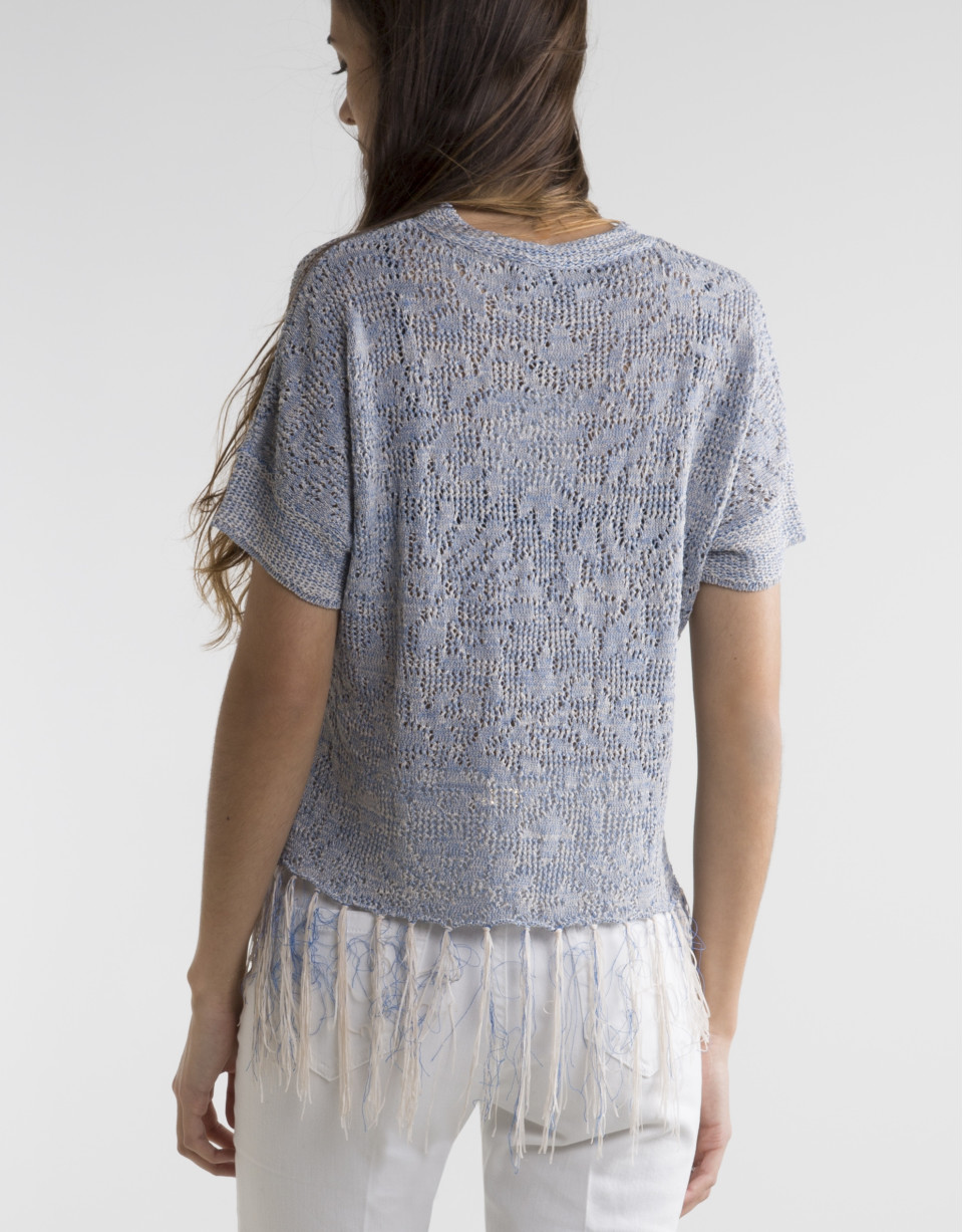 Blue sweater with fringe