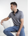 Navy blue /beige microprint polo