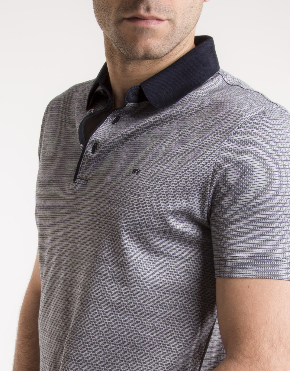 Navy blue /beige microprint polo