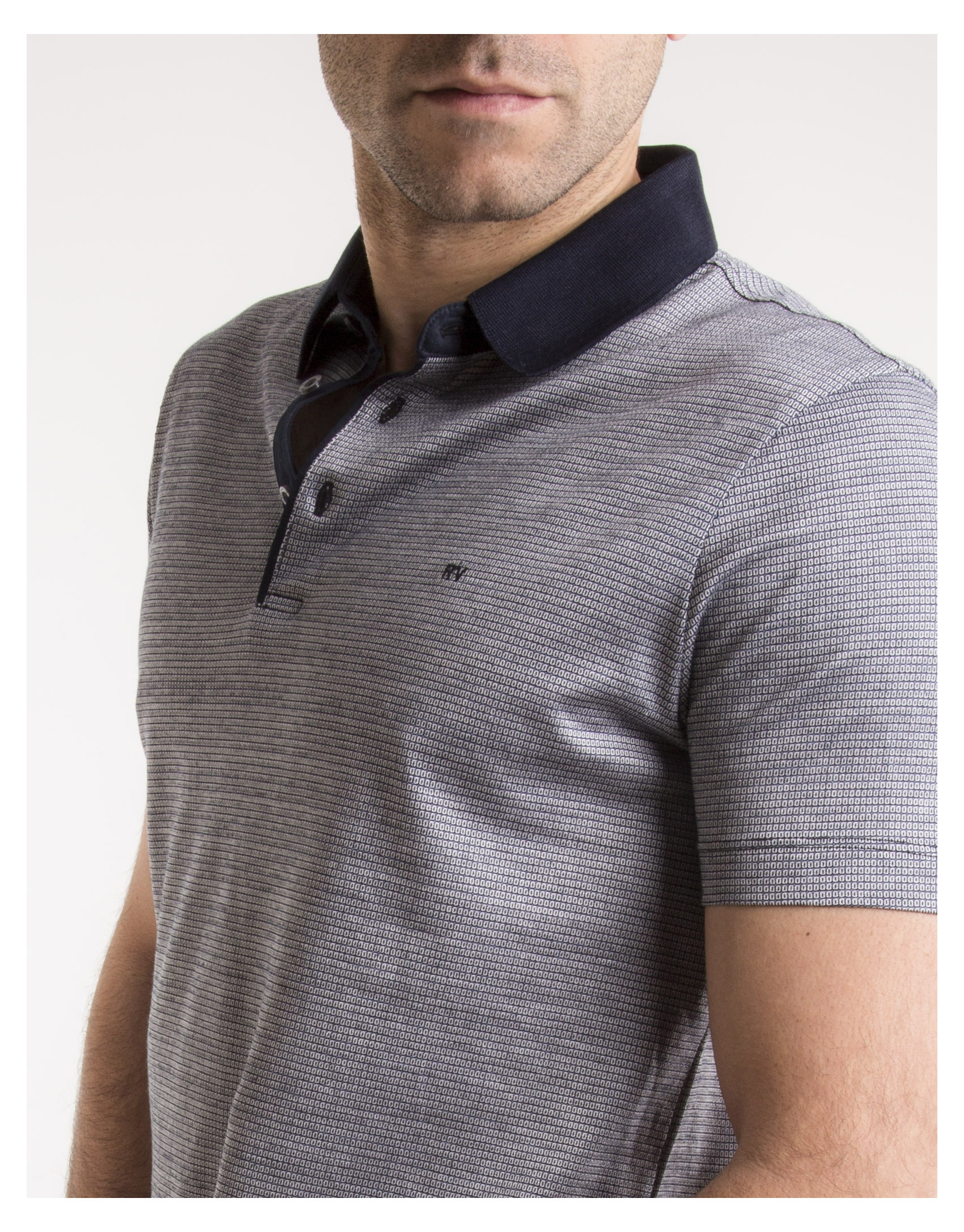 Polo microdibujo marino/beige