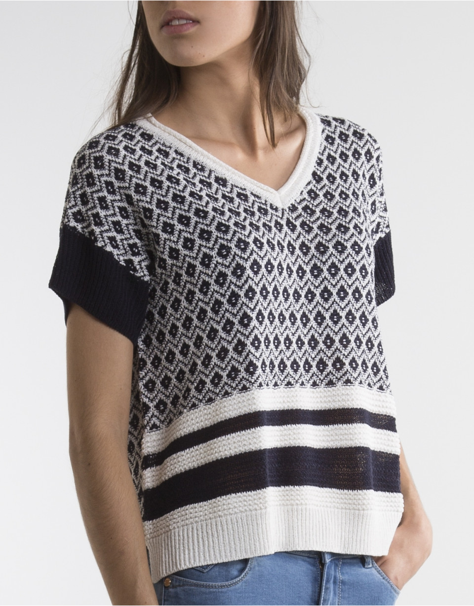 Blue / white V neck sweater