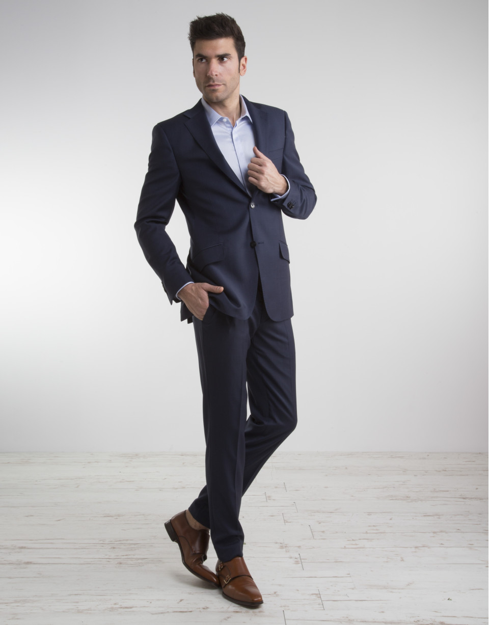 Traje regular fit falso liso marino