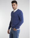 Blue V-neck sweater