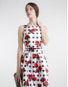Floral print dress with black polka dots