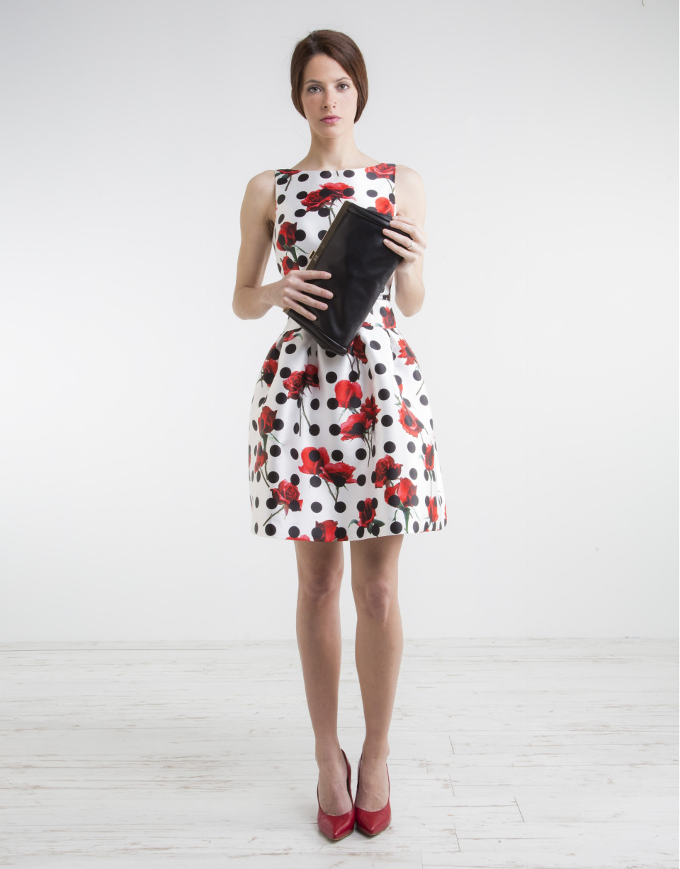 Vestido flores y lunares negros