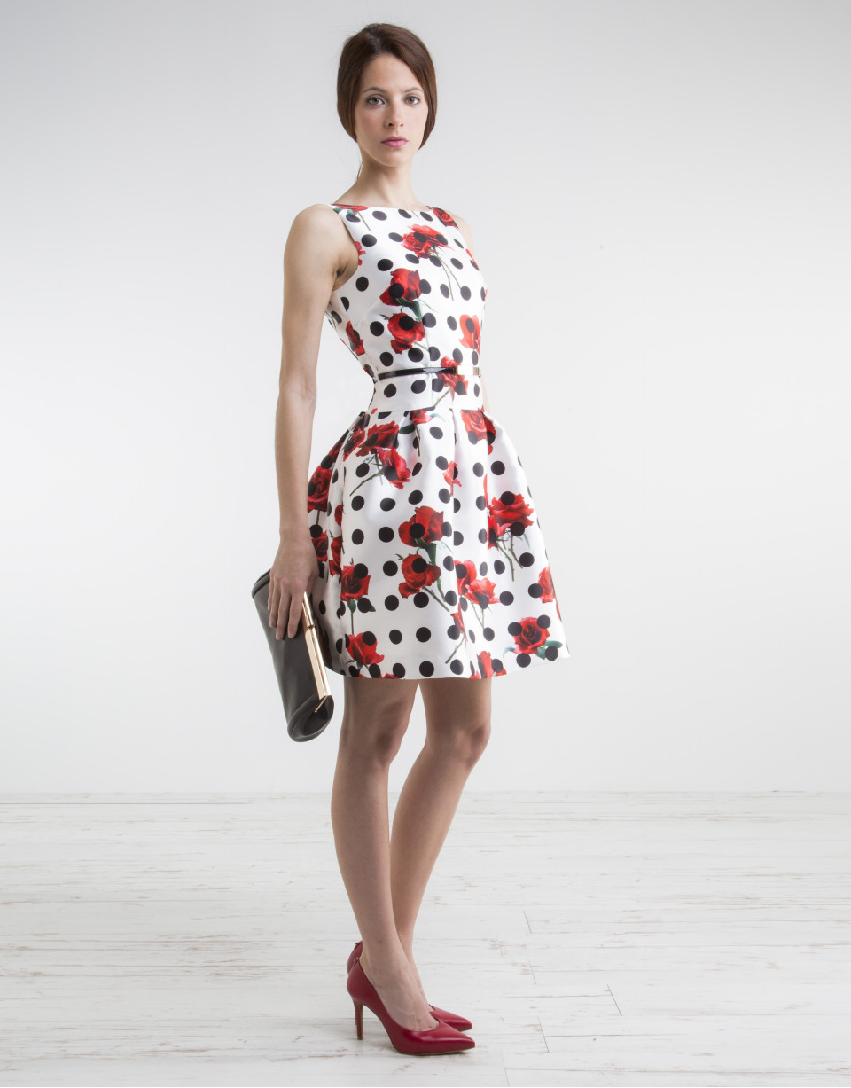 Vestido flores y lunares negros