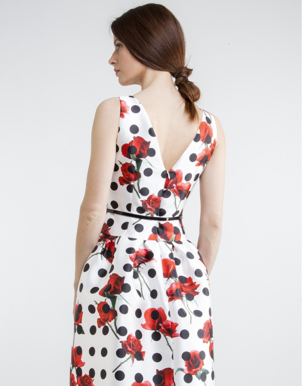 Vestido flores y lunares negros