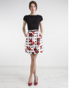 Black polka dot and floral print skirt