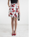 Black polka dot and floral print skirt