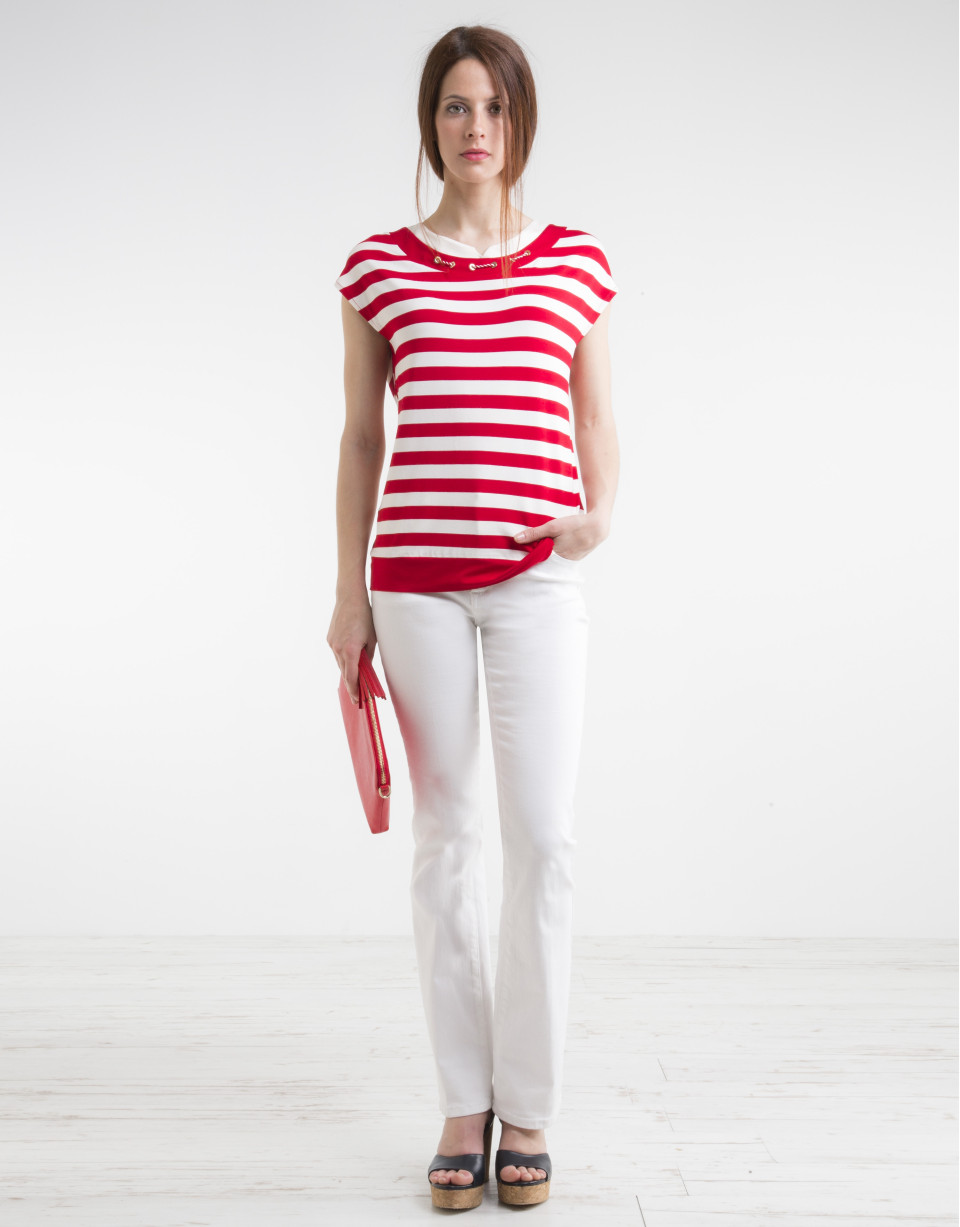 Camiseta punto rayas rojas