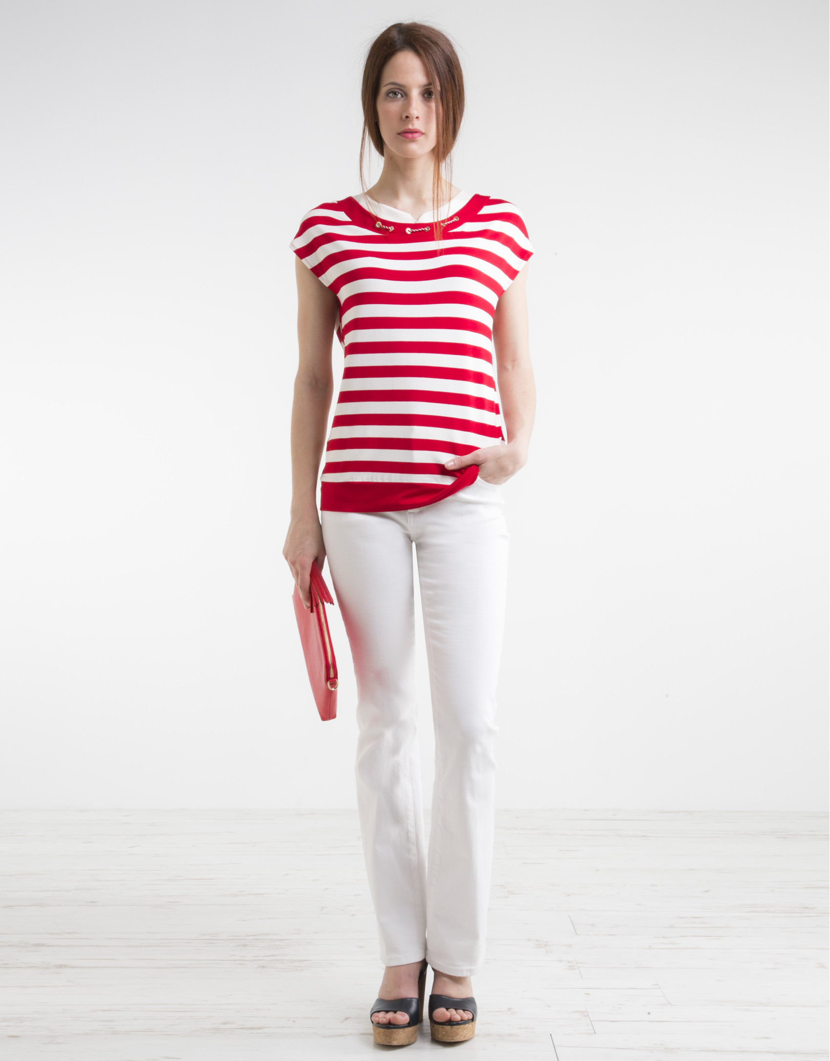 Camiseta punto rayas rojas