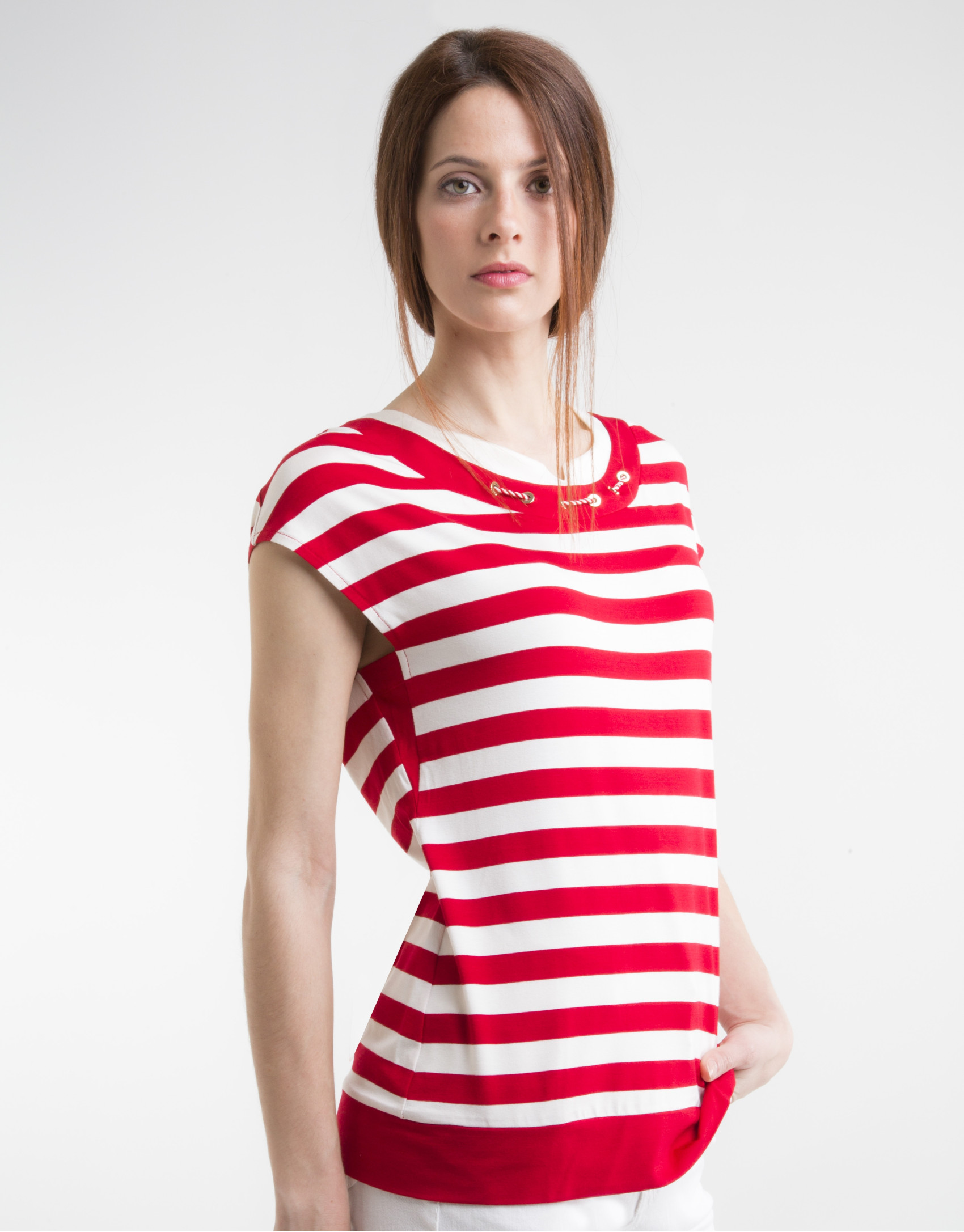 Camiseta punto rayas rojas