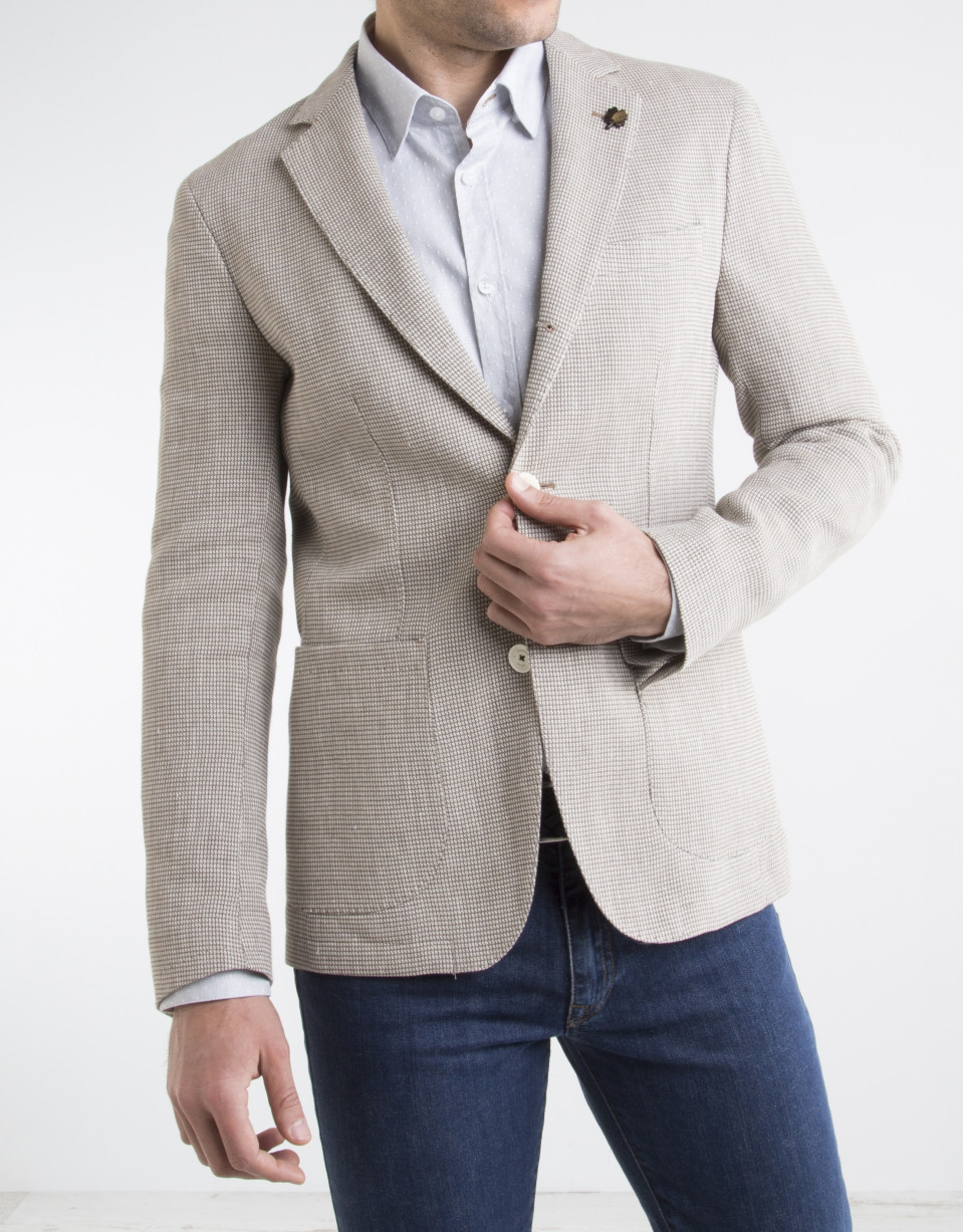 Beige microprint cotton/linen sport coat