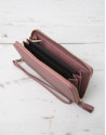 Pink billfold with strap