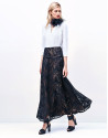 Black lace long evasé skirt