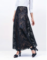 Black lace long evasé skirt