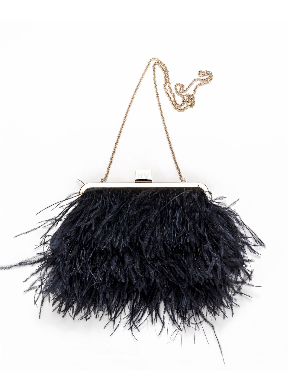 Midnight blue clutch with feathers Royal